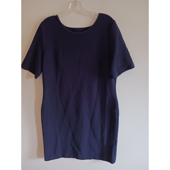 Mario Serrani Sheath Dress Navy Blue Crew Neckline Short Sleeve Women Size Large - Picture 1 of 5